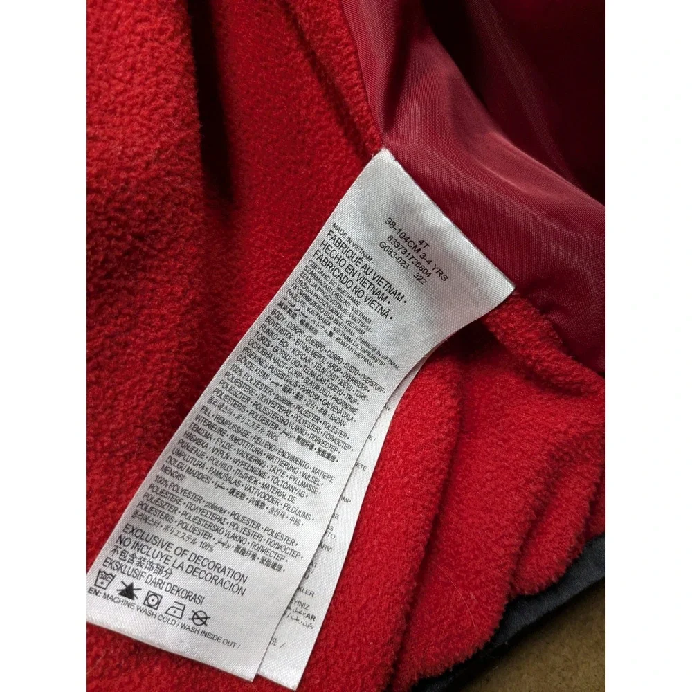 Nike Kids Puffer Jacket Black Red Hooded Full Zip Fleece Lined 4T 633731-023